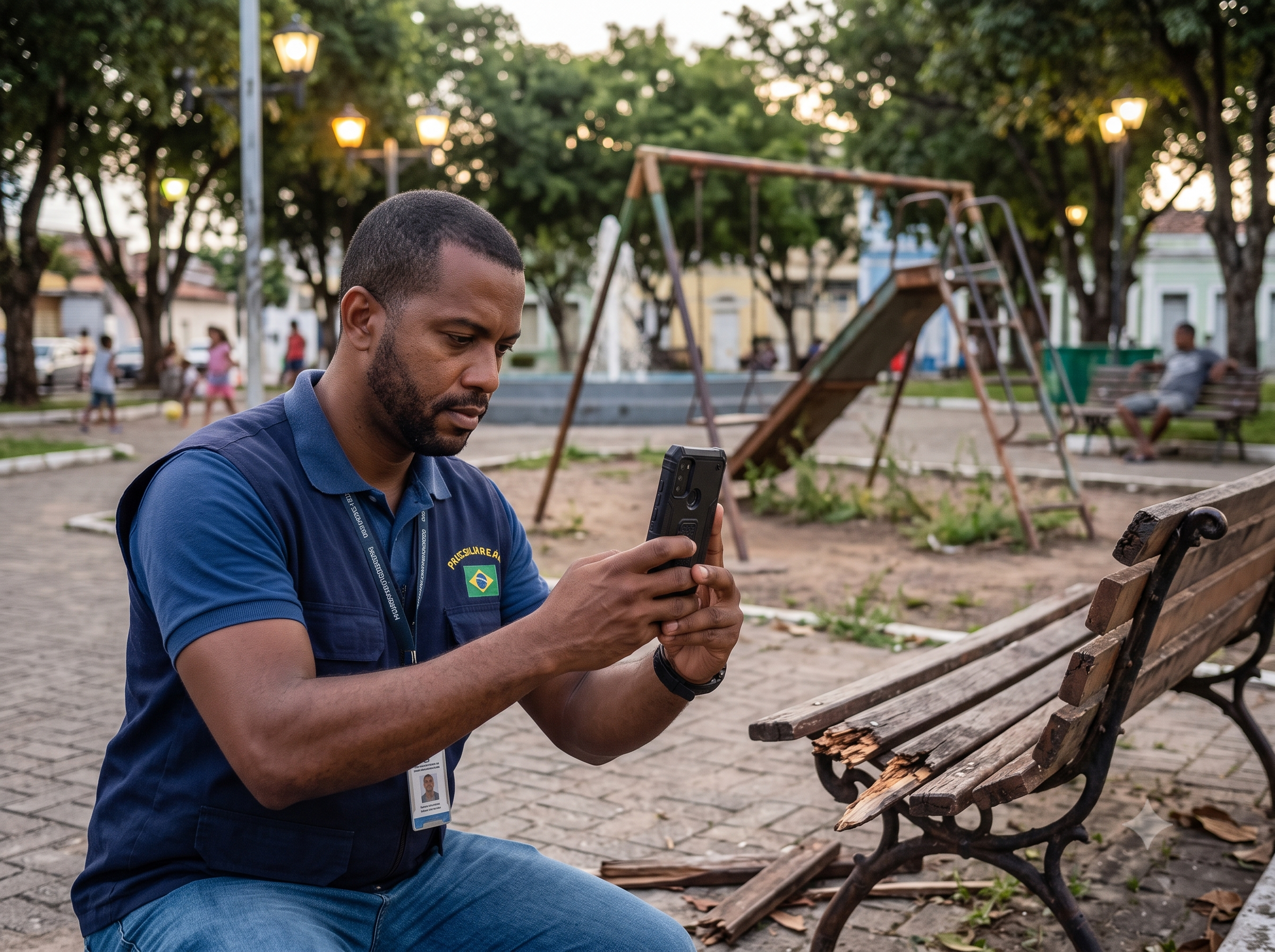 Agente municipal mapeando um problema urbano com o aplicativo GovTech Cidades